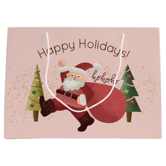 Fun Santa Illustration Moderne rosa Weihnachtskuns Große Geschenktüte (Vorderseite)