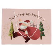 Fun Santa Illustration Moderne rosa Weihnachtskuns Große Geschenktüte (Rückseite)