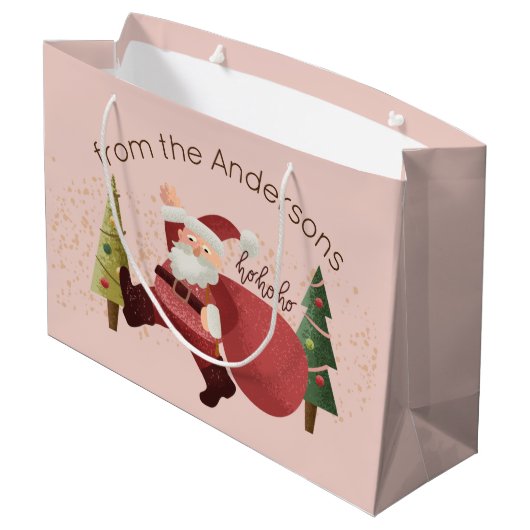 Fun Santa Illustration Moderne rosa Weihnachtskuns Große Geschenktüte (Rückseite Schrägansicht)