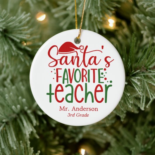 Fun Santa's Lieblings-Lehrer Red Green Name Class Keramik Ornament (Baum)