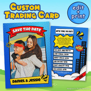 Fun Save the Date Card Comic Couple Trading Card Telefonnummerkarte