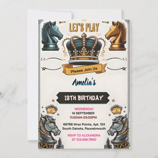 Fun Schach King and Queen Game Night 13. Geburtsta Einladung (Vorderseite)