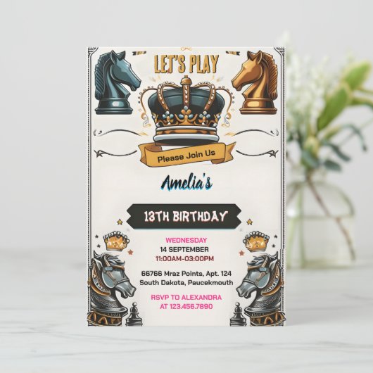 Fun Schach King and Queen Game Night 13. Geburtsta Einladung (Stehend Vorderseite)