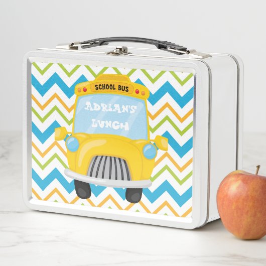 Fun School-Bus mit Zickzack Hintergrund Metall Brotdose (Beispiel)