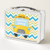 Fun School-Bus mit Zickzack Hintergrund Metall Brotdose (Vorderseite)
