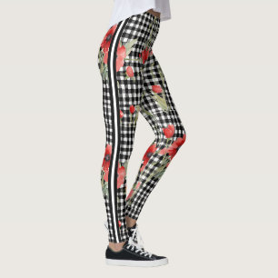 Fun Schwarz-weiße Rose Trellis Design mit Streifen Leggings