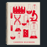 Fun Science Chemistry Laboratory Custom Red Notizblock<br><div class="desc">Dieses unterhaltsame,  maßgeschneiderte Notizbuch zeichnet sich durch ein niedliches wissenschaftlich-chemisches Design in Rot und Weiß aus. Personalisieren Sie es mit Ihrem Namen. Tolle Geschenkidee!</div>