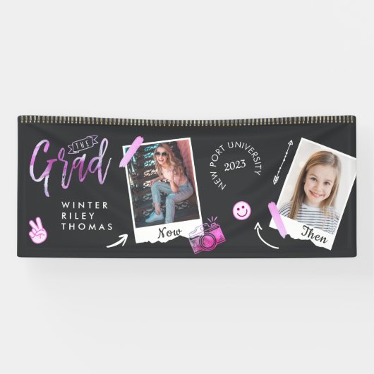 Fun Scrapbook Foto Album Notebook dann & Now Grad Banner (Horizontal)