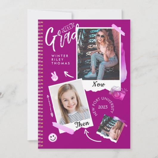 Fun Scrapbook Foto Album Notebook dann & Now Grad Einladung (Vorderseite)
