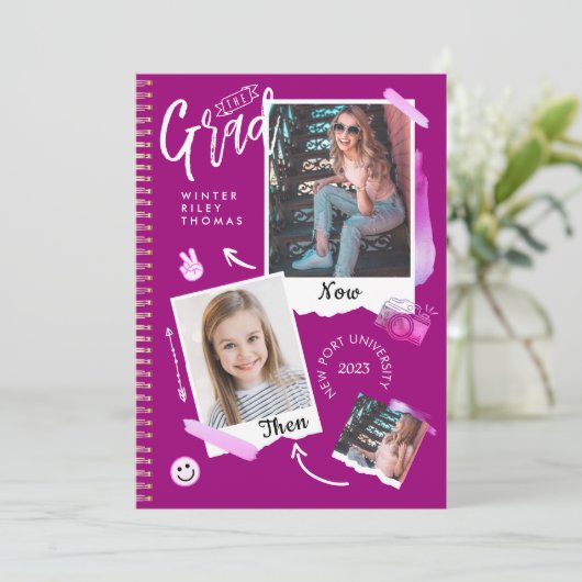 Fun Scrapbook Foto Album Notebook dann & Now Grad Einladung (Stehend Vorderseite)