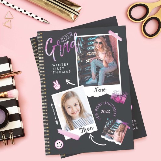 Fun Scrapbook Foto Album Notebook dann & Now Grad Einladung