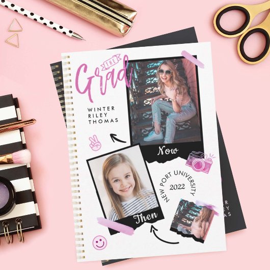 Fun Scrapbook Foto Album Notebook dann & Now Grad Einladung