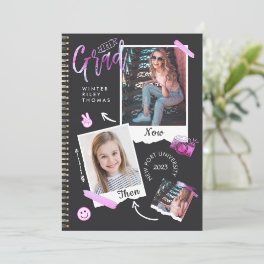 Fun Scrapbook Foto Album Notebook dann & Now Grad Einladung (Stehend Vorderseite)