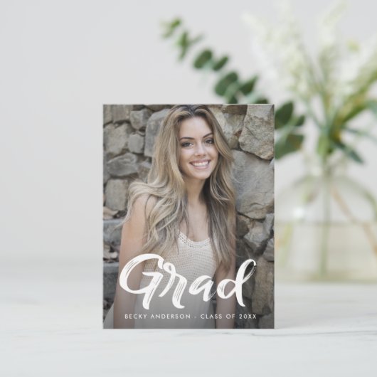 Fun-Script-Abschluss Save the Date Postkarte (Stehend Vorderseite)