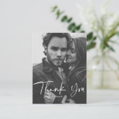 Fun Script Calligraphy Foto Wedding Vielen Dank Postkarte (Stehend Vorderseite)