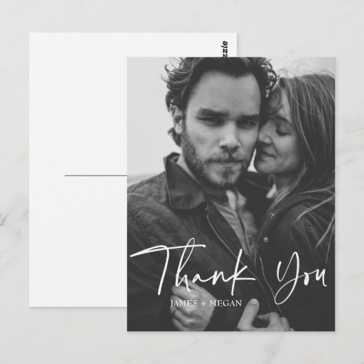 Fun Script Calligraphy Foto Wedding Vielen Dank Postkarte (Vorne/Hinten)