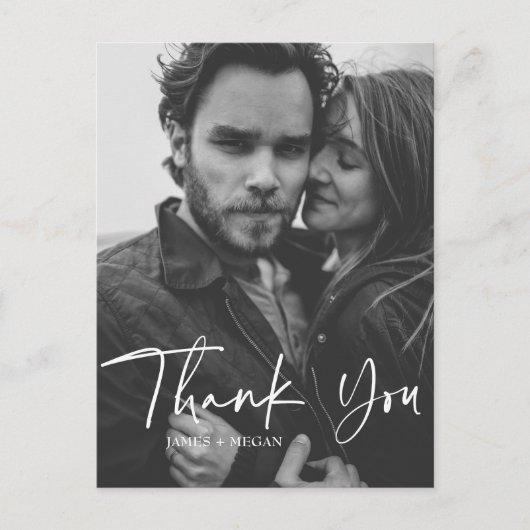 Fun Script Calligraphy Foto Wedding Vielen Dank Postkarte (Vorderseite)