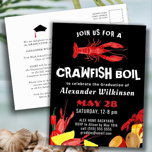 Fun Script Crawfish Boil Abschluss GRILLEN Einladu Postkarte