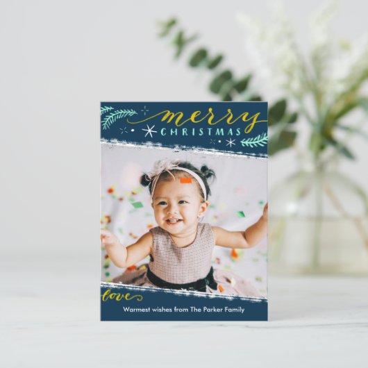 Fun Script Frohe Weihnachten auf Green Simple Foto (Stehend Vorderseite)