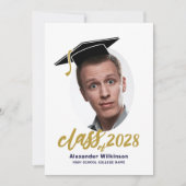 Fun Script Grad Cap Minimalistisch Foto Abschluss Einladung (Vorderseite)