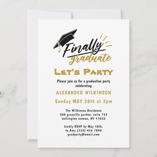Fun Script Grad Cap Minimalistisch Foto Abschluss Einladung (Rückseite)