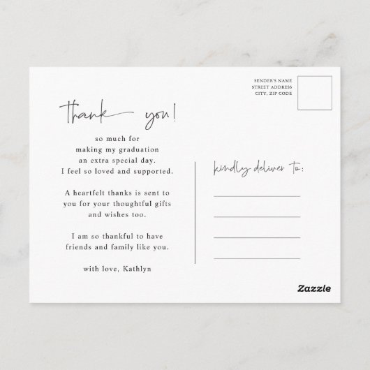 Fun Script Modern 4 Foto Abschluss Vielen Dank Postkarte (Rückseite)