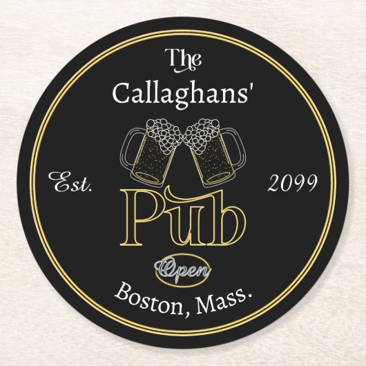 Fun Script Text Pub w Bers Drink Coasters Runder Pappuntersetzer (Vorderseite)