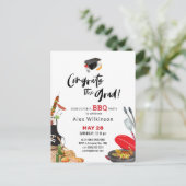 Fun Scripty Red Abschluss GRILLEN Party Einladung Postkarte (Stehend Vorderseite)