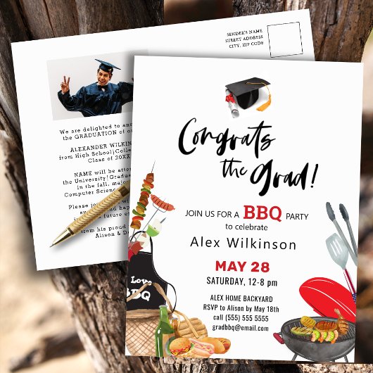 Fun Scripty Red Foto Abschluss GRILLEN Einladung Postkarte