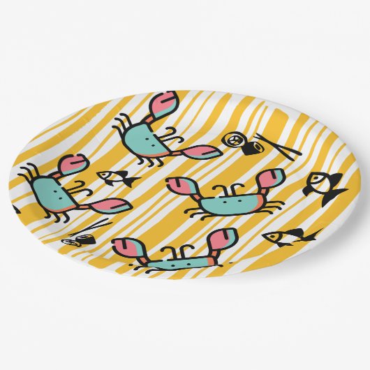 Fun Seafood Crab Fish Pappteller (Schrägansicht)