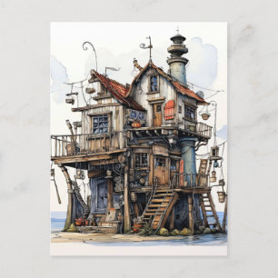 Fun Seaside Shack Art Postkarte