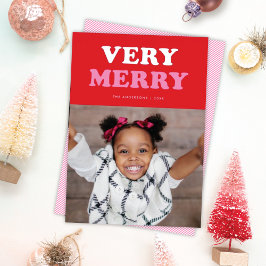 Fun Sehr Merry Retro Mod Typografie Foto Silver Folien Feiertagskarte