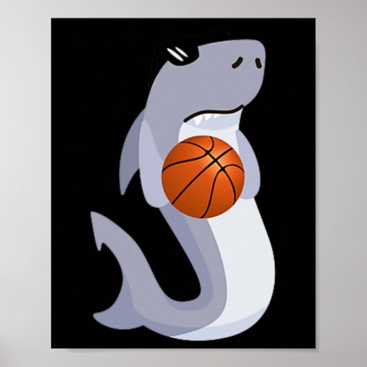 Fun Shark Wearing Sonnenbrille Basketball spielen Poster (Vorne)