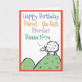 Fun Sheep Design Happy Birthday to a Plumber Karte (Vorderseite)