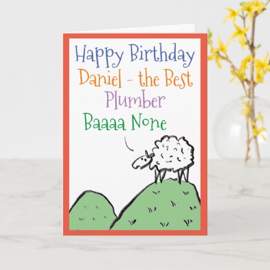 Fun Sheep Design Happy Birthday to a Plumber Karte (Gelbe Blume)