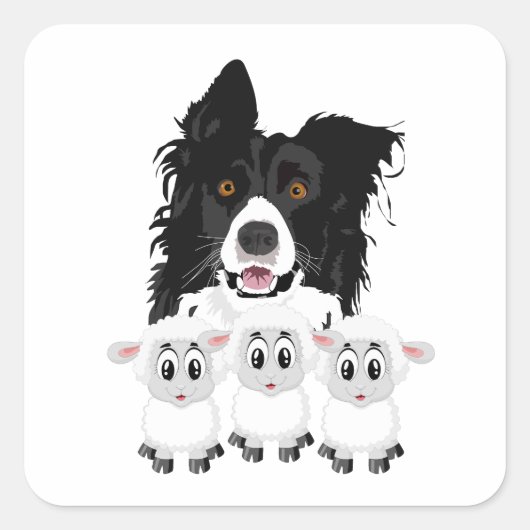 Fun Sheep Herding Hund Quadratischer Aufkleber (Vorderseite)