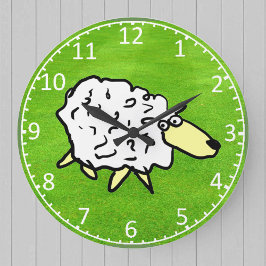 Fun Sheep Illustration Große Wanduhr