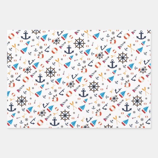 Fun Ship Ahoy Segelschiff Nautical Lighthouse Geschenkpapier Set (Vorderseite)