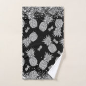 Fun Silver Ananas mit Silver Glitzer Badhandtuch Set (Handtuch)