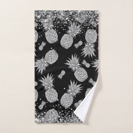 Fun Silver Ananas mit Silver Glitzer Badhandtuch Set (Handtuch)