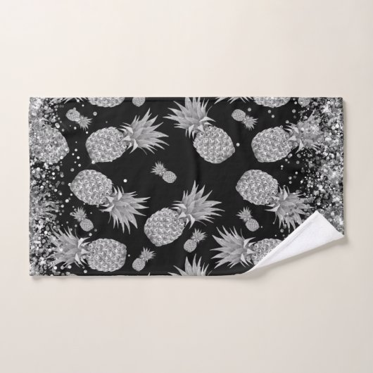 Fun Silver Ananas mit Silver Glitzer Badhandtuch Set (Handtuch)