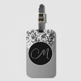 Fun SIlver Black Confetti Monogram Gepäckanhänger