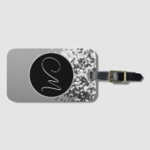 Fun SIlver Black Confetti Monogram Gepäckanhänger (Vorderseite (Horizontal))