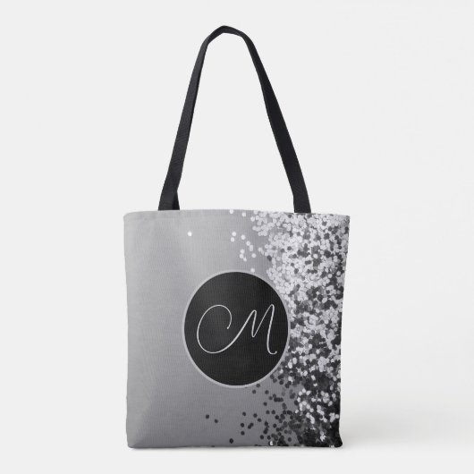 Fun SIlver Black Confetti Monogram Tasche (Rückseite)