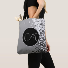 Fun SIlver Black Confetti Monogram Tasche