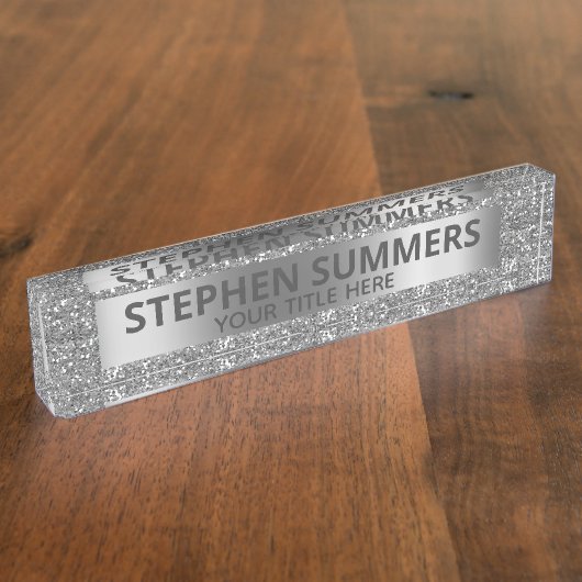Fun Silver Imitats Glitzer Sparkle Glam Custom Namensplakette (Seite)