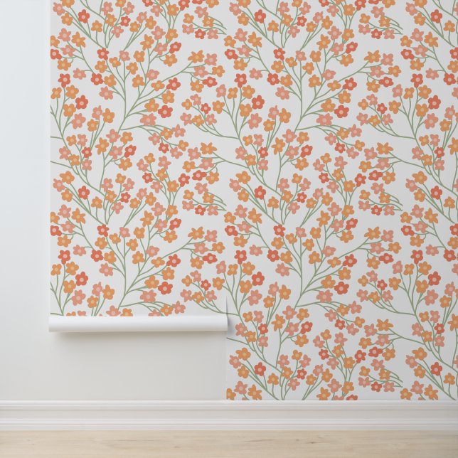 Fun Simple Orange Blume Pattern Tapete (Anwendung)