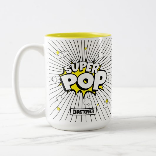 Fun Simple SUPER POP! Popcorn Pun | Zweifarbige Tasse (Links)