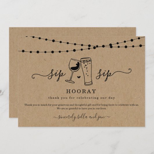 Fun Sip Hooray Weintoast Danke Karte (Vorne/Hinten)