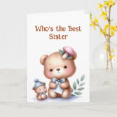 Fun Sister Birthday Niedlich Teddy Bär Karte (Gelbe Blume)